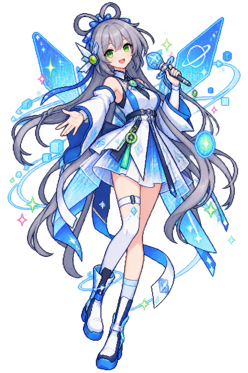 参考洛天依 ACE AI 星空投影人设创作的原创像素插画